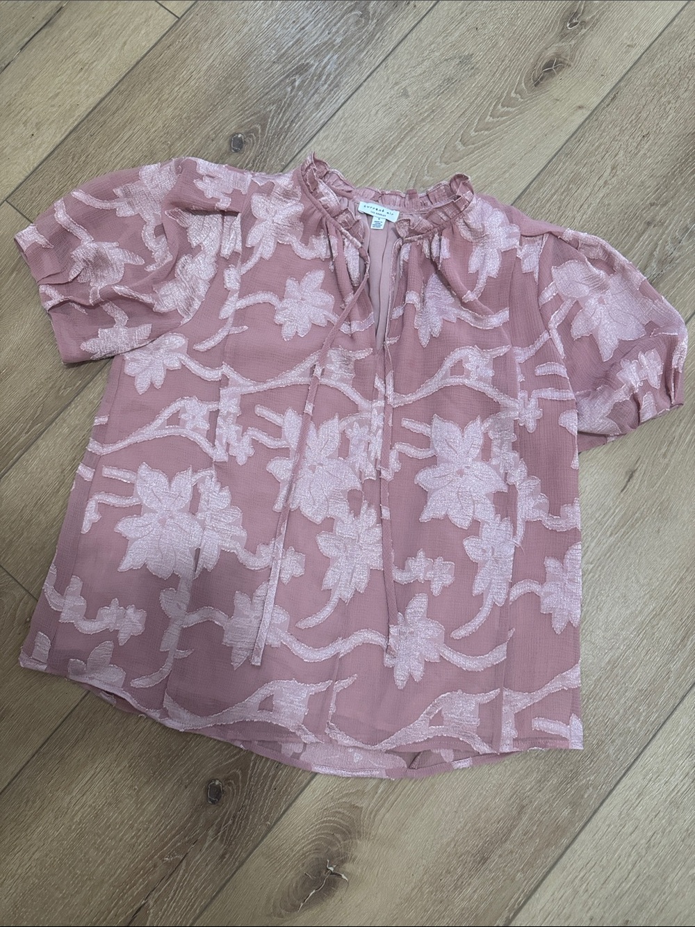 Current Air Dusty Rose Floral Tie-Neck Blouse